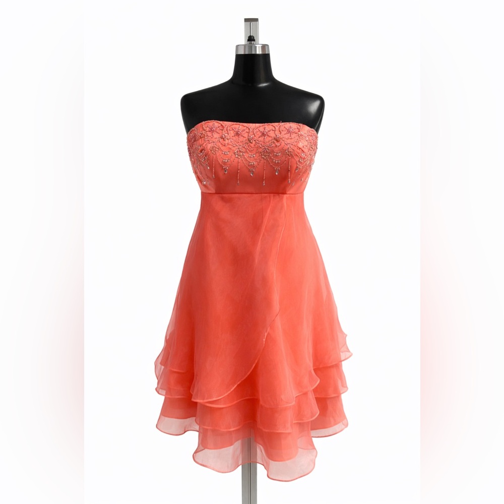 Alfred Angelo Coral Strapless Beaded Dress –   Romantic Chiffon Party Dress
